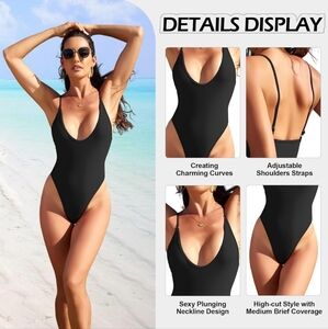 Zando V Neck Cheeky One Piece Swimsuits for Women One Piece Swimsuit Women Thong